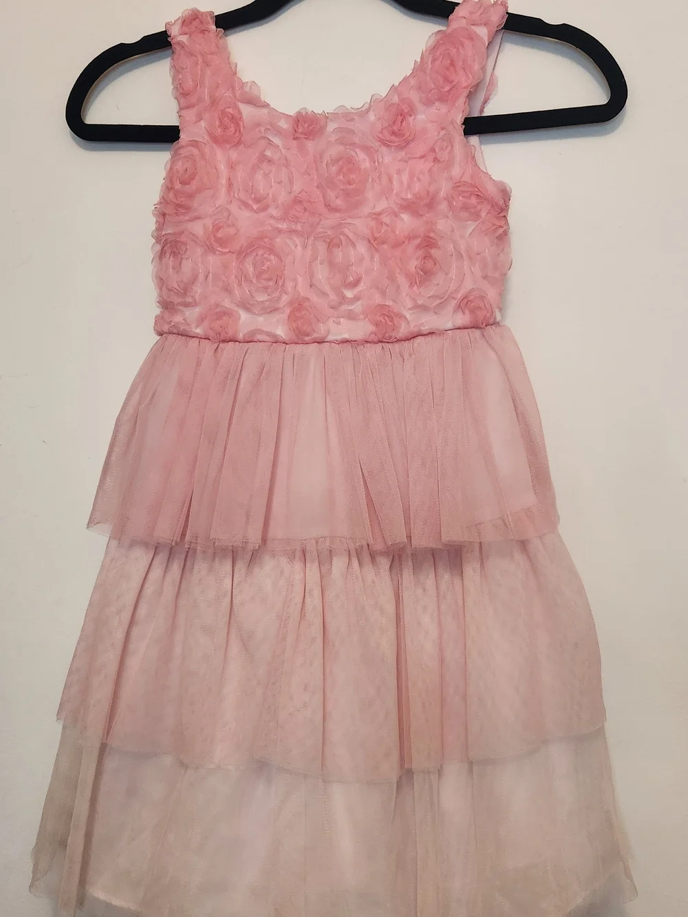 Bonnie Jean Pink Rose Applique Tiered Tulle Dress Size 6x
